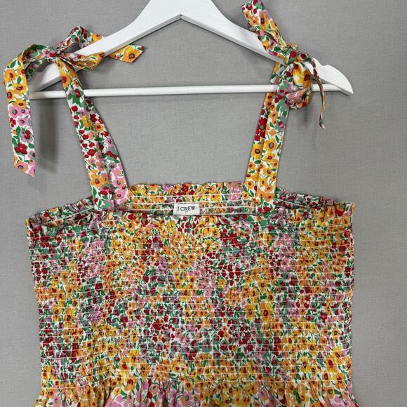 J.Crew Floral Smocked Tie Shoulder Top Womens Large Pink Peplum Resort Vacation - Picture 2 of 11